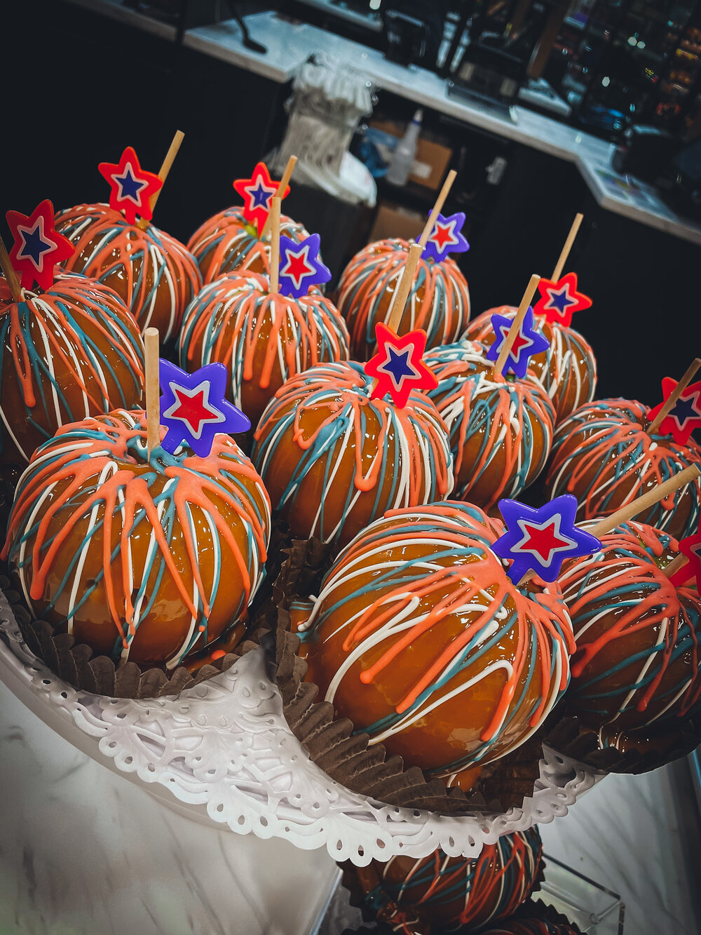 Livoti's Fourth of July caramel apples with star decorations